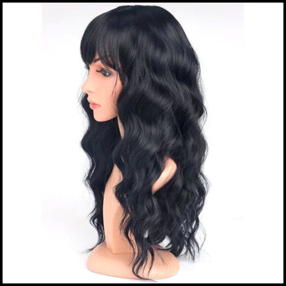 Synthetic Wavy Wig with Bangs Glueless Heat Resistant Long Hair Party Wear main image 6